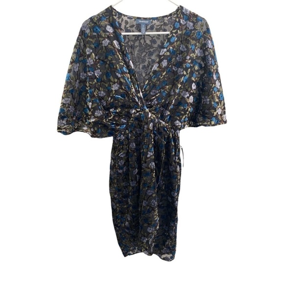 Modcloth Black Blue Burnout Velvet Faux Wrap Kaftan Midi Dress Size Small NWT - Picture 2 of 7